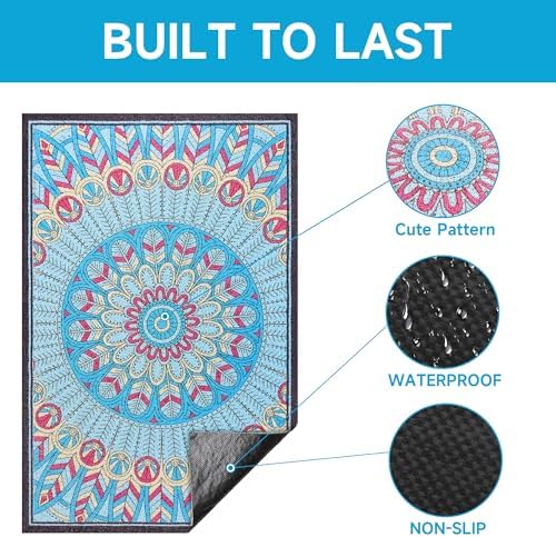 Cat Litter Mat, 24" x 16" Litter Box mat, Traps 100% Litter, Non-Slip Kitty Litter Trapping mats, Small Cute Litter mat, Easy Clean for Scatter Control, Bohe cat Food mat, Urine Waterproof