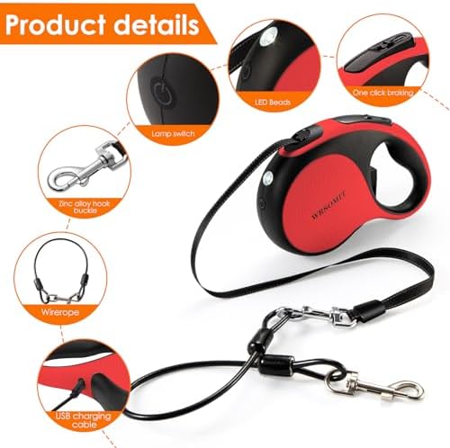 16Ft Retractable Dog Leash for Medium Large Dogs up to 110lbs