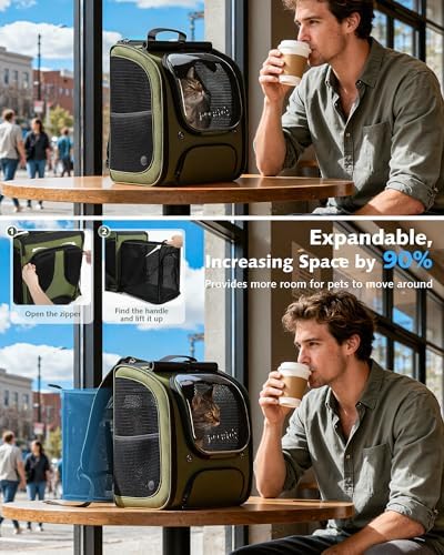 Pecute Cat Backpack Carrier,Large Space Cat Bubble Backpack,Ergonomic,Green