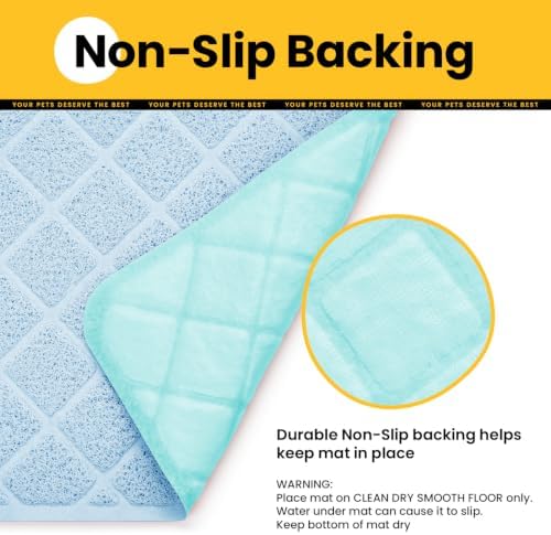 Conlun Cat Litter Mat Litter Trapping Mat, Premium Durable PVC Grid Mesh with Scatter Control, Non-Slip, Less Waste Cat Litter Box Mat, Soft on Kitty’s Paws, Urine Waterproof, 24" x 17" Light Blue