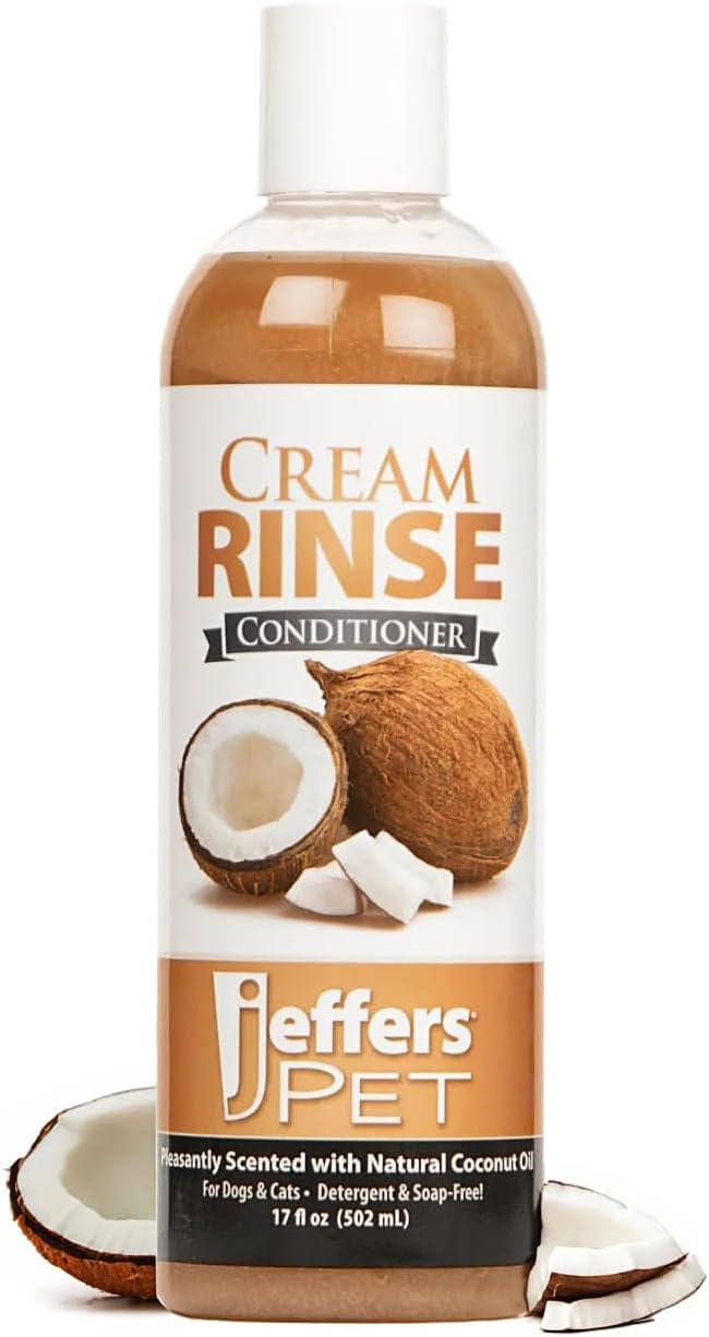 Jeffers Pet Cream Rinse Conditioner for Dogs & Cats, 17 oz - Coconut Oil Based Pet Conditioner for Detangling, Soft Coat & Static Control, Concentrated Soap Free Formula for Sensitive Skin, USA Made