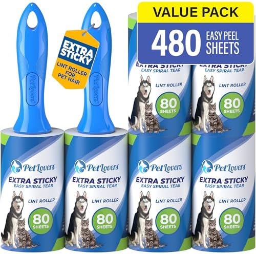 PetLovers Lint Rollers for Pet Hair Extra Sticky 6 Pack - Lint Remover for Clothes