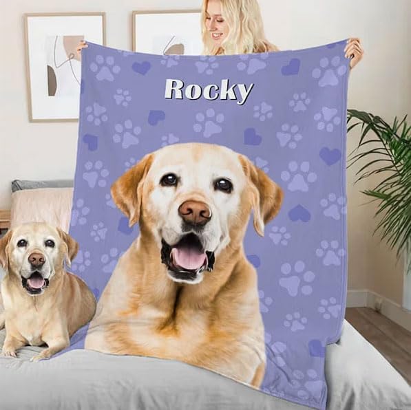 Pamaheart Custom Dog Face Blankets, Personalized Pet Photo Blanket, Fleece Dog Blankets, Customized Photo Throws, Dogs Dad Gifts, Pet Lover Gifts, Memorial Gift /36