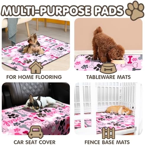 2PC Pink Pet Pee Pads, Washable Absorbent Non-Slip Mat 35x24in