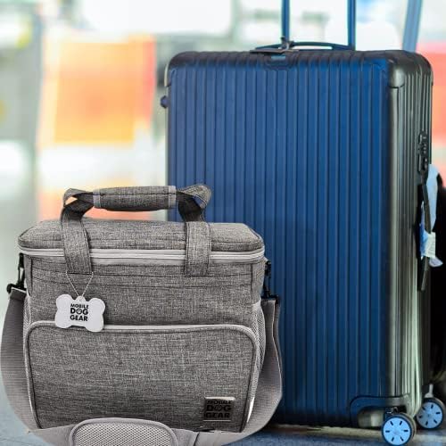 Mobile Dog Gear, Week Away Dog Travel Bag for Medium and Large Dogs, Includes 2 Lined Food Carriers and 2 Collapsible Dog Bowl, Meets Airline Requirements, Heathered Gray
