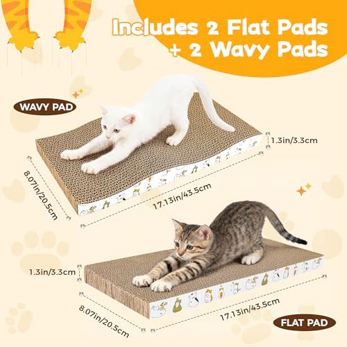 PatiencET Cat Scratcher Cardboard Pads, 4-Pack Mixed Flat and Wavy