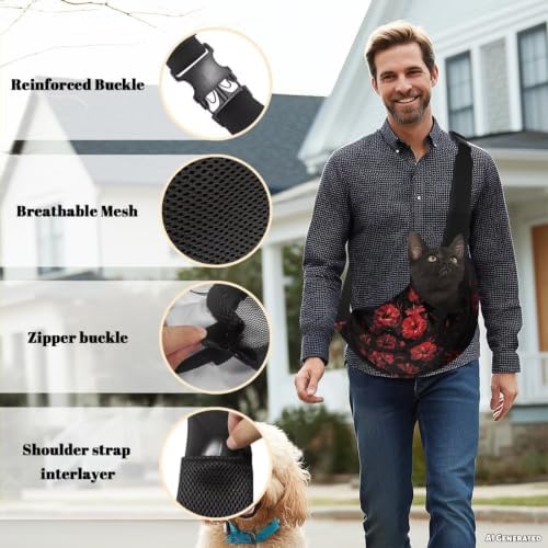COEQINE Dog Purse Carrier for Small Dog Cute Red Black Rose Printed Puppy