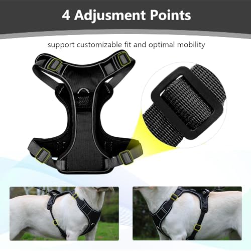 Upgraded Dog Harness with AirTag Holder, Escape Proof Adjustable Vest for Large Dog Outdoor Walking, Soft Breathable Jacket with Reflective Strips for Dark Night