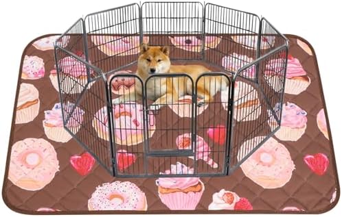 IEUUMLER Washable Pee Pads for Dogs, 1 Pack Cake Pattern Reusable Waterproof Puppy Potty Pads, Non-Slip Absorbent Pet Training Pads for Playpen Crate Bed EU015 Coffee Cake, 48x48