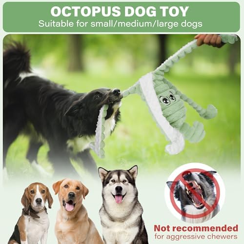 PrimePets Dog Toys for Large Dogs, 27” Extra Large Plush Octopus Dog Toy, Crinkle Squeaky Dog Toy for Small Medium Large Breeds, Interactive Stuffed Chew Toys to Keep Them Busy, Green