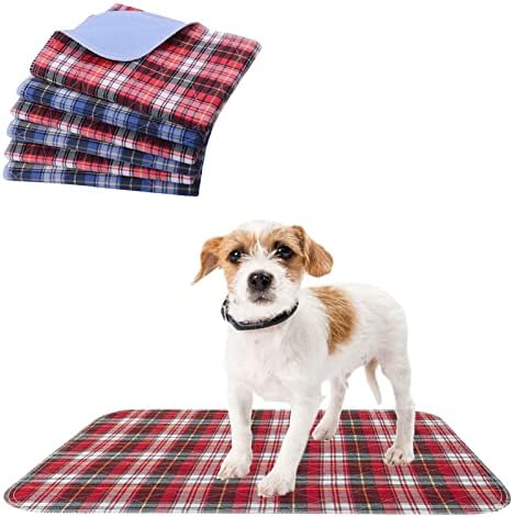 KOOLTAIL Washable Pee Pads for Dogs - Waterproof & Non-Slip Plaid Puppy Potty Training, Reusable Whelping Pad, Dog Food Feeding Mat, Red & Blue