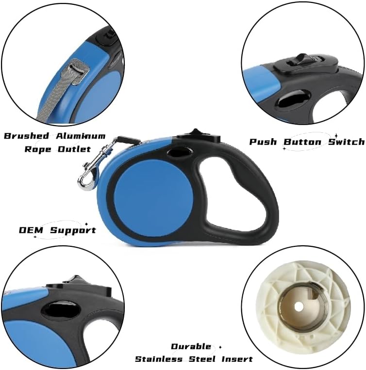 Dual Retractable Dog Leash Small Breed (Up to 44 Lbs Each) - 18.5 FT Extendable Double Headed Pet Leash with Poop Bags, Non Slip Grip - One Button Break & Lock, 360° Tangle-Free (Blue, Medium)