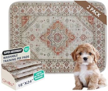 Qeils Washable Pee Pads, Super Absorbent Puppy Pads, 2 Pack 18"x24"