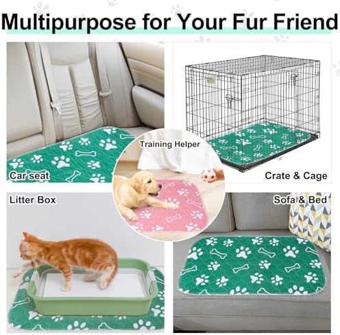 BEAUTYZOO 6 Pack Washable Pee Pads for Dogs,Reusable Puppy Pads 16x24 Green