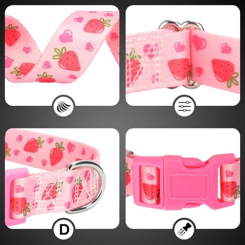 Strawberry Dog Collar for XL Dogs，Nylon Adjustable Dog Collar-Pink XL
