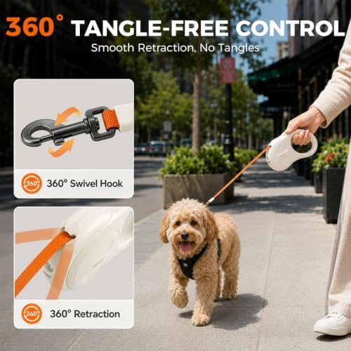 Sevy Glowie Retractable Dog Leash with LED Light,16FT Retractable Dog Leash