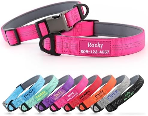 Personalized Dog Collars with Name and Phone Number, Durable Metal Buckle, Soft Neoprene Padded Reflective Nylon Collar for Large Medium and Small Dogs (Classic Version)