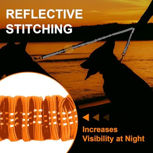 MingXpet 2 Dog Leash, Dog Leash for 2 Dogs, 360° Swivel No Tangle Double Walking Training Leashes for Large Dogs that Pull, Comfortable Shock Absorbing Reflective Bungee, Orange
