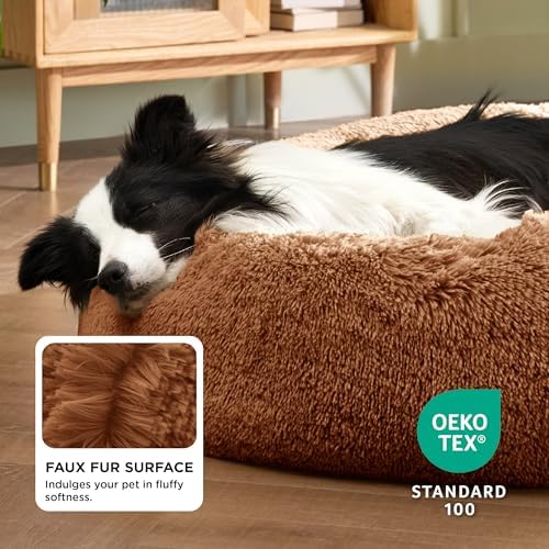 Bedsure Calming Dog Beds Large Sized Dog Donut Washable Pet Bed,36in Copper