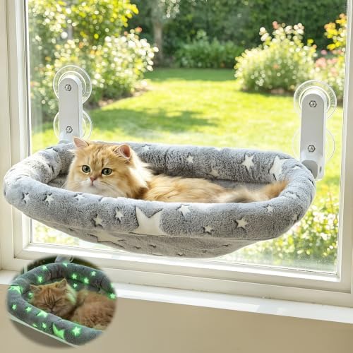 Zoratoo Glow in the Dark Cat Window Perch, Foldable Cordless Pet Hammock, M
