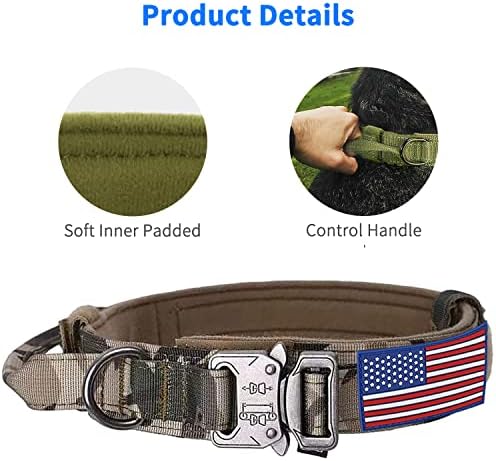 Large Tactical K9 Military Dog Collar - Heavy Duty with Handle, Camo for German Shepherd (Medium, Gray Camo)