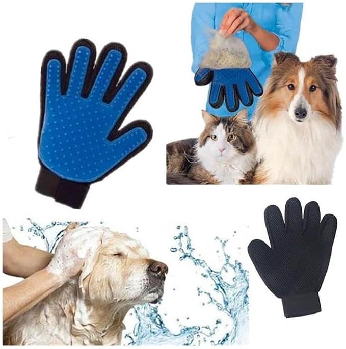 Pet Hair Remover Glove - Gentle Pet Grooming Glove Brush - Deshedding Glove - Massage Mitt with Enhanced Five Finger Design - Perfect for Dogs & Cats with Long & Short Fur - 1 Pack (Right-Hand), Blue
