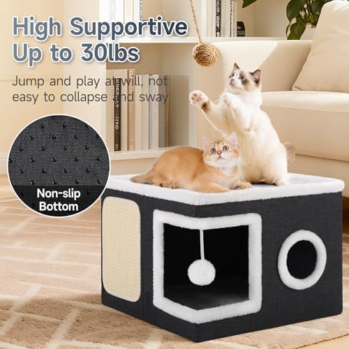 Shikha Cat House Bed for Indoor Cats with Fluffy Ball and Scratch Pad Black