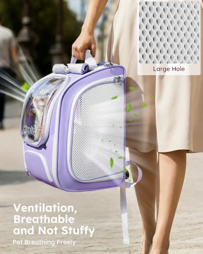Pecute Cat Backpack Carrier,Large Space Cat Bubble Backpack,Light Purple