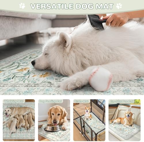 Lahome Washable Reusable Pee Pads for Dogs - Beige Botanical Floral 2 Pack Puppy Pads, Super Absorbent & Waterproof Training Mats for Crate & Floor - Leakproof with Non-Slip Backing (36"x48")