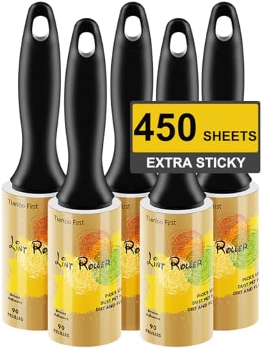 Extra Sticky Lint Rollers for Pet Hair, 450 Sheets, 5 Packs