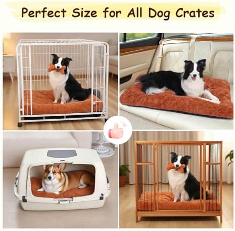 Washable Dog Bed for Small to Large Dogs, Calming Anti Anxiety Medium Dog Bed, Deluxe Plush Faux Fur Crate Beds, Comfy Fluffy Kennel Pad Pet Sleeping Mat with Non-Slip Bottom, 30"x20", Brown