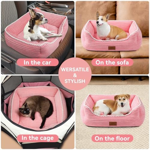 Zerbuger 25in Pink Rectangle Cat Dog Bed Machine Washable Sleeping Sofa