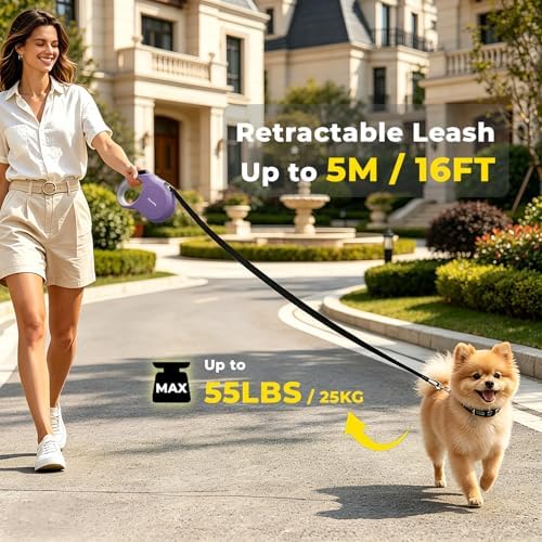 Retractable Dog Leash 16ft for Small & Medium Dogs Up to 55 lbs