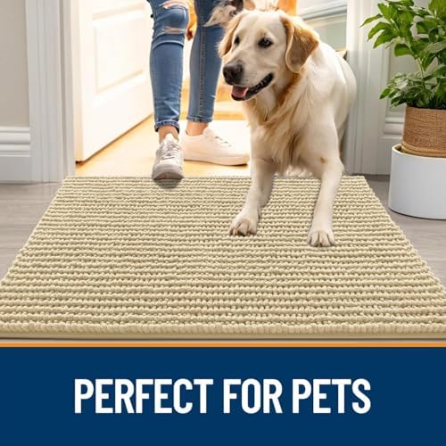 OLANLY Dog Door Mat for Muddy Paws 70x46, Extra Absorbent Chenille Mud Mat