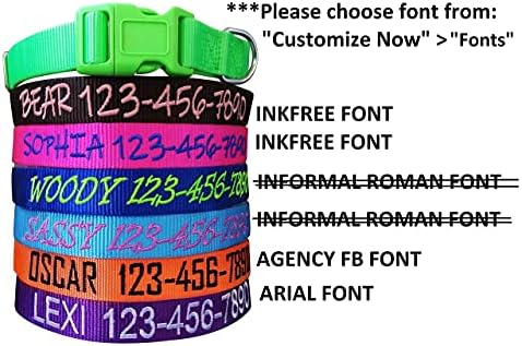 Personalized Custom Customized Embroidered Dog Name & Phone Number Adjustable Nylon Collar for Large Medium Small Breed, Girl Boy Dogs, Pet Puppy Black Red Pink Purple Orange Blue Green