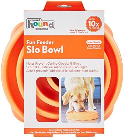 Outward Hound Fun Feeder Slo Bowl – Large 4‑Cup Capacity,Slow Feeding,Medium to Large Dogs,Non‑Slip,Orange,Swirl Pattern,(Pack of 6)