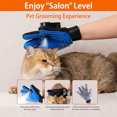 Sara'z Upgraded Pet Grooming Spray Glove with Built-in Water Mister for Dogs, Cats & Horses - 2-in-1 Silicone Deshedding & Massage Glove, Anti-Static Fine Mist Sprayer (Blue)
