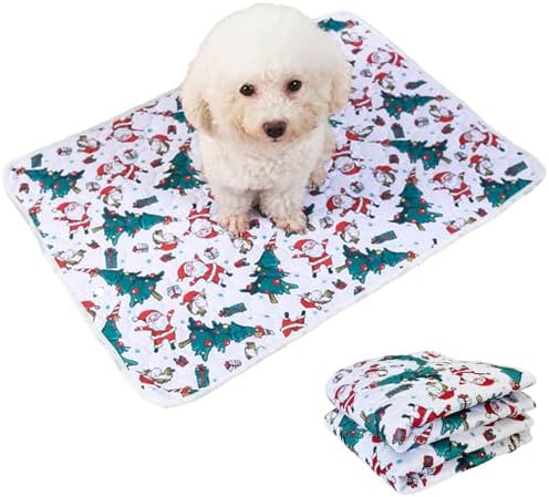 Bamy 2 Pcs Washable Dog Pee Pads - Christmas Pet Training Pads Non-Slip Waterproof Doggie Whelping Mat Reusable Dogs Mat with Santa Claus Snowman Elk Pattern (Santa Claus, 40x28 inch)