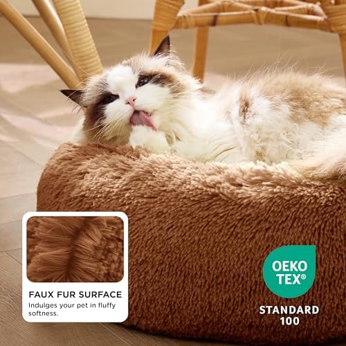 Bedsure Calming Cat Beds Donut Round Washable Kitten Bed,20 inches Copper
