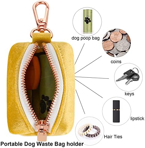 ARING PET Dog Poop Bag Holder, Velvet Doggy Waste Bag Dispenser Attach to Any Leashes, Portable Washable Pet Waste Pouch Dispenser with Metal Zipper