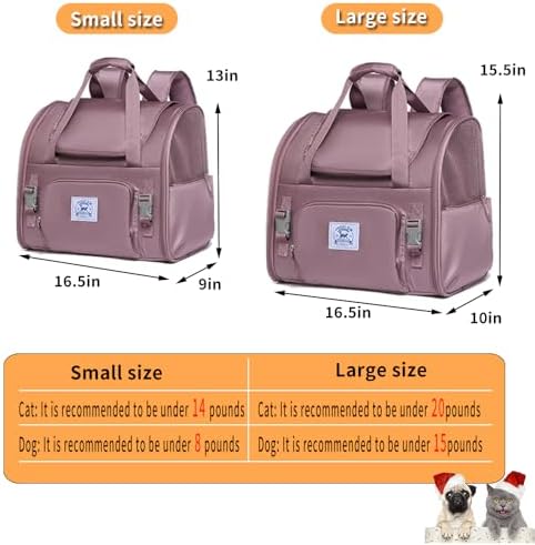 Pet Backpack Carrier for Small Dogs Medium Cats, Puppies,Breathable and Collapsible Design, Portable Travel Bag for Bearded Dragon,Rabbit Cage (Purple, Large)