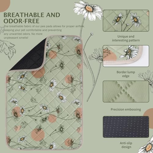 IEUUMLER Washable Pee Pads for Dogs, 2 Pack Non-Slip & Waterproof Pack Whelping Pad, Reusable Washable Puppy Potty Training Pad with Fast Absorbent for Playpen EU007 (Grass Green Daisy, 24"X48"-2pcs)