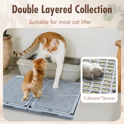 2Pack Cat Litter Box Step, Cat Litter Catcher, Expandable Interlock Litter Mat, Washable Easy Clean, Waterproof & Urine Proof, Grey
