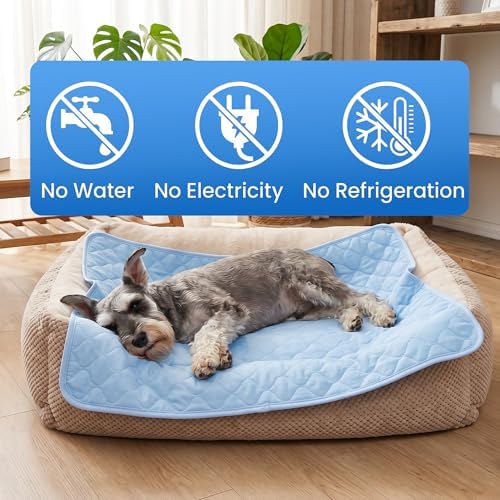 PatiencET Dog Cooling Mat, 28 x 40 in No-Gel Cooling Pad for Medium Dogs, Cool Touch Nylon Pet Mat, Washable Summer Dog Mat for Crate, Bed, Floor, Sofa, Car, Blue