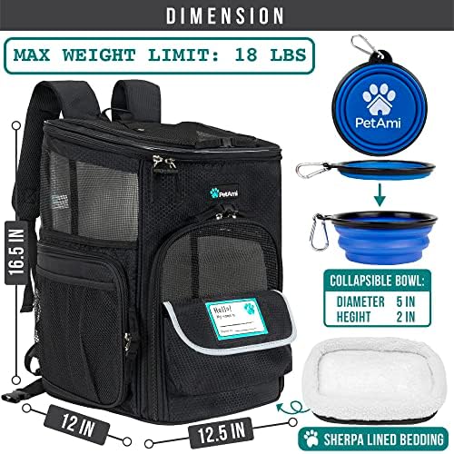 PetAmi Dog Backpack Carrier, Airline Approved 4-Way Entry Cat Bag, Black