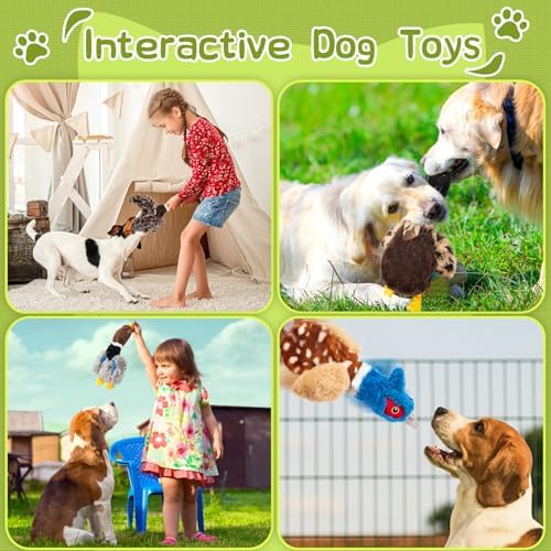 Stuffing-Free Bird Dog Toy, Plush Squeaky Dog Toy with 4 Squeakers and Crinkle Wings, Hollow Body No-Stuffing Design for Small Medium Dogs