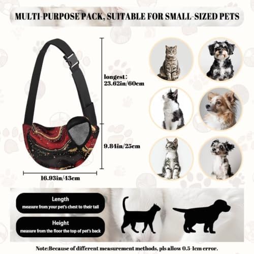 COEQINE Pet Carrier Bag Red Black Marble Printed Dog Sling Bag for Small