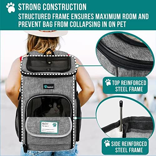 PetAmi Dog Backpack Carrier, Airline Approved 4-Way Entry Cat Bag, Gray