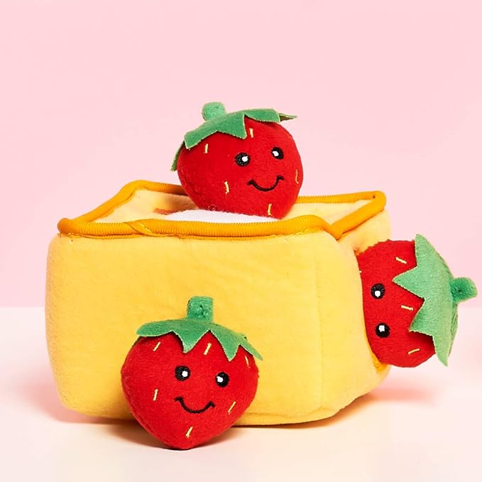 ZippyPaws Zippy Burrows Interactive Dog Toys - 3 Pack Food Miniz Refills for Hide and Seek Dog Toys, Plush Dog Puzzles and Colorful Squeaky Dog Toys, Strawberries