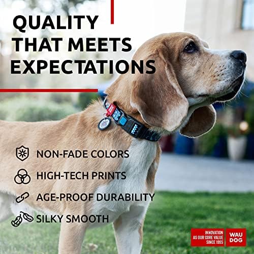 WAUDOG Adjustable Nylon Dog Collar for Large Small Medium Set with QR Tag
